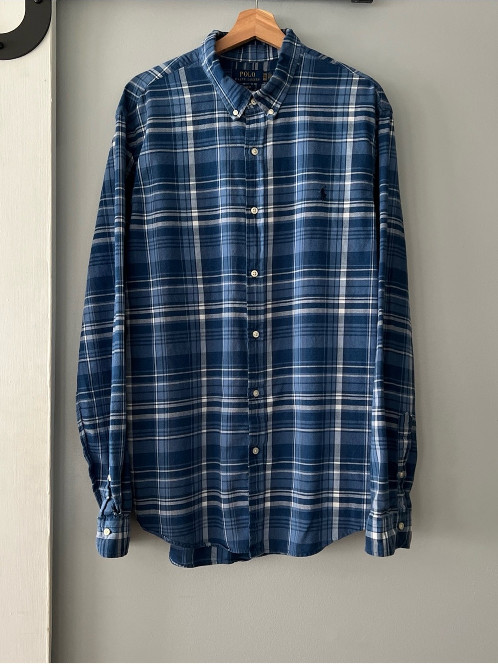 Polo Ralph Lauren Oxford Indigo Blue Plaid LS Button Down Shirt Men 2XL Slim Fit